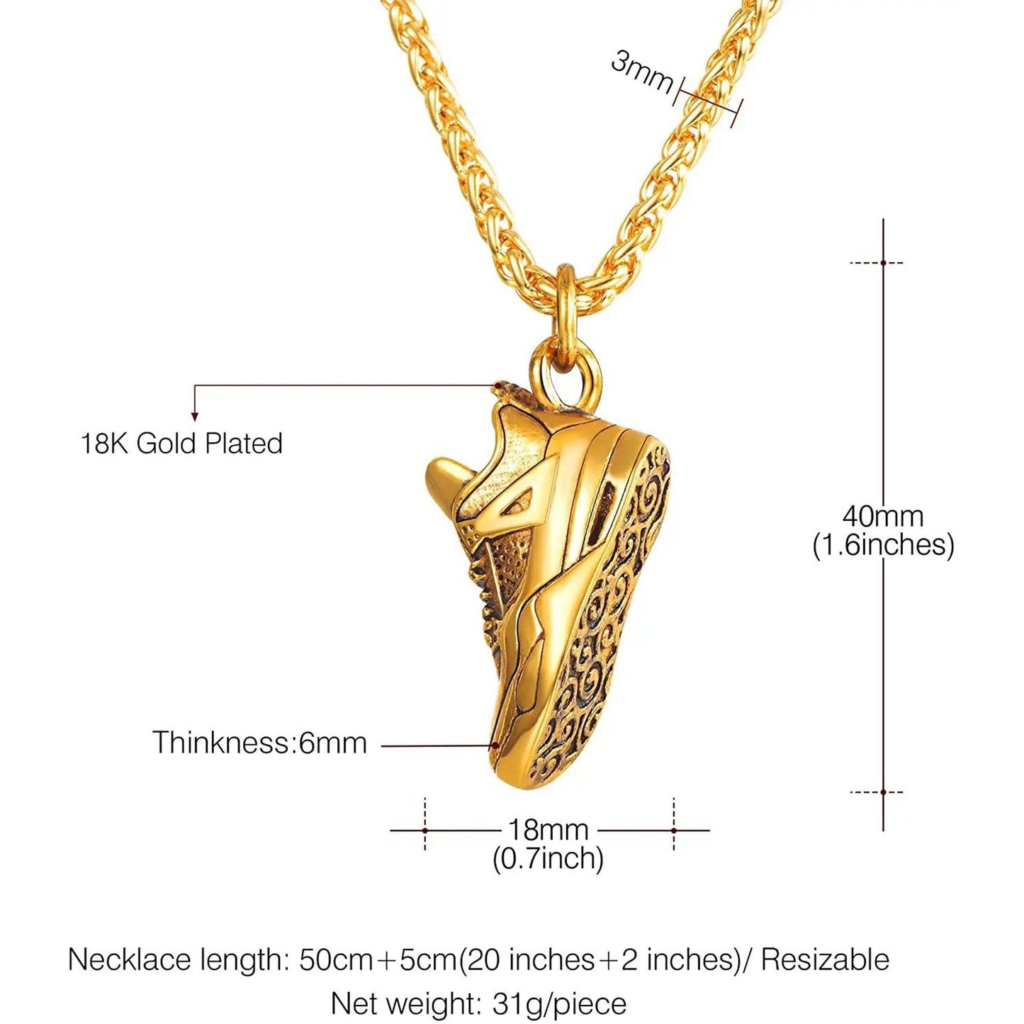 18k Gold Shoe Pendant with Chain