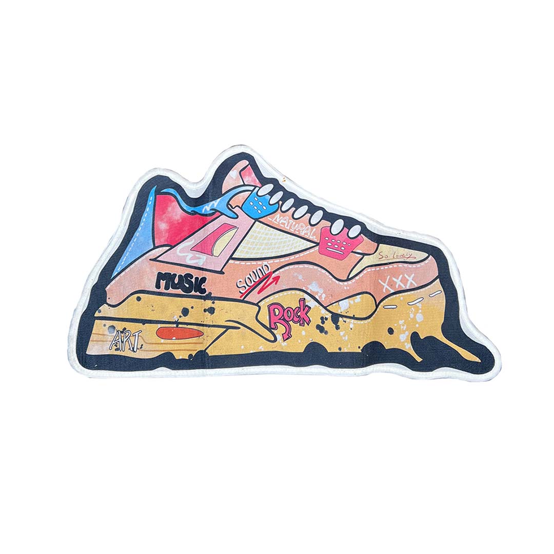 J4 Inspired Red Orange Graffiti Sneaker Mat Rug